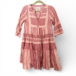 Kopal Jaipur Dress Peach Block Print Cotton Mini Tunic Boho Tiered Pink XS